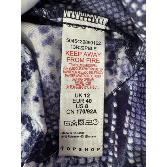 Topshop Python Snake Print Satin Crop Top Navy Mock Neck Long Sleeve Chic Blouse - Picture 8 of 11